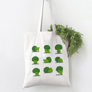 Evening Bags Women Broccoli Yoga Funny Cotton Canvas Shopper Bag Girl Harajuku 90s Y2K Classic Vintage Shoulder Handbag Female Bolsa
