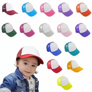 21 colores sombreros de fiesta para ni￱os Capas de malla Capas de sublimaci￳n en blanco Sombrero de camionero para ni￱os Festivales de fiesta para ni￱os peque￱os suministros