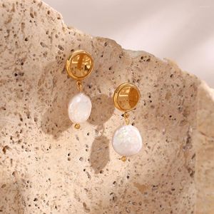 Stud Earrings Minimalist Chic OL Gold Plated Round Beans Baroque Freshwater Pearl For Women Waterproof Stainless Steel Earring