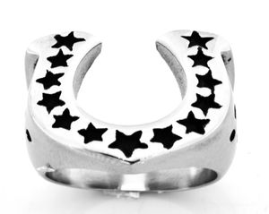 Fanssteel a￧o inoxid￡vel mens ou feminino U Shape Journey Star Lucky Horseshoe Medallion Ring Gift FSR07W651142584