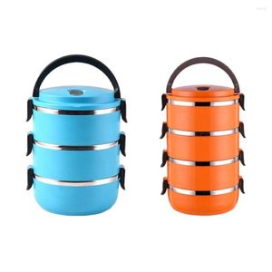 Dinnerware Sets Luch Case Stainless Steel Container Microwavable Lunchbox Picnic Workers School Tools Orange/4-layers