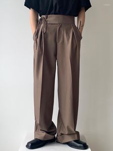 Abiti da uomo ZCSMLL Cinghie di colore solido Decorativo Stile coreano Casual Gamba larga Pantaloni da uomo 2022 Pantaloni larghi semplici alla moda