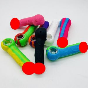 Cool Colorful Silicone Pipes Dry Herb Tobacco Thick Glass Porous Filter Bowl Portable Handpipes Innovative Style Cigarette Holder Hand Smoking Tube DHL