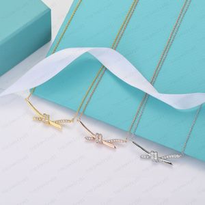 Designer rope knot necklace female stainless steel couple with diamond gold chain pendant neck luxury jewelry gift girlfriend accessories wholesale with box