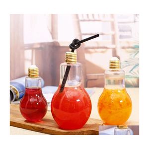 Water Bottles Led Light Bb Bottle Plastic Milk Juice Disposable Leakproof Drink Cup With Lid Creative Drinkware Drop Delivery Home G Dh4Ie