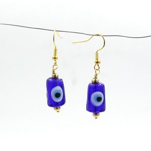 Großhandel Evil Eye Baumelnde Ohrringe Lampwork Murano Glas Blauer Zylinder Ohrring für Frauen Mutter Geschenk Glück Familie Schutz Schmuck
