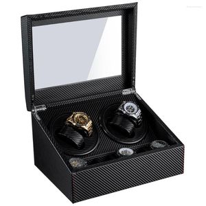 Titta p￥ l￥dor 4 6 Black Automatic Mechanical Winder Box Pu Leather Winding Motor Shaker UhrenBeweger Sj￤lvvindande rotatorkista