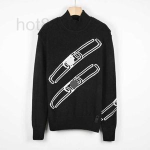 Men's Sweaters Designer Autumn and Winter New Black White F Geometric Pattern Half High Collar Knitted Top Cool Loose Sweater for Men Women 1F0Y