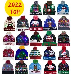 Stickad LED Christmas Hat Beanie Light Up Illuminate Warm Hat Christmas Tree Snowman Kids Adults New Year Chilmy Decor F10283140131