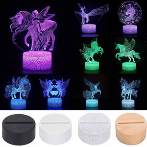 3D LED Night Light Unicorn Shaped Table Desk Lamp Base Lights Xmas Home Decoration Lovely Gifts For Kids with Remote 66 Design