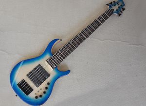 6文字列炎の青いエレクトリックベースギター炎メープルベニアローズウッドフィンガーボードはリクエストとしてカスタマイズできます