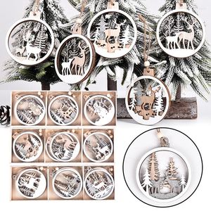 Decorazioni natalizie ad albero a ciondolo in legno Babbo Natale / Silhouette Elk Orning Orning Inverno Scene Dish Home Decor per amici