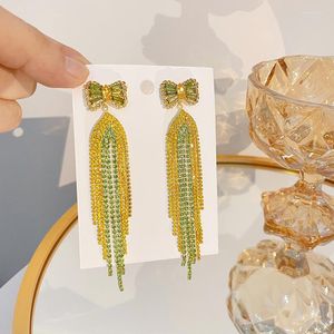 Dangle Earrings Fashion Gold Diamond Tassel Crystal Bow Temperament Full Rhinestone Drop Girls Bridal Jewelry Gifts