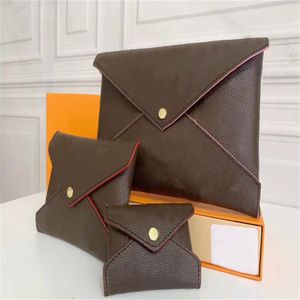 Whole leather wallet for women multicolor designer short Card holder purse classic 3-piece set290g