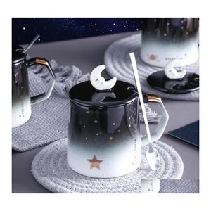 Tazze Creative Star Mug Individual Trend Ceramic Water Cup Nordic Milk Coffee Tè con coperchio Cucchiaio Drop Delivery Home Garden Kitchen Di Dhowb