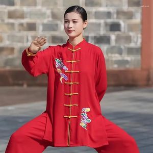 Ethnic Clothing Women's Red Embroidered Tai Chi Uniform Loose Chinese Suit For Performance Competition & Practicing Elegant