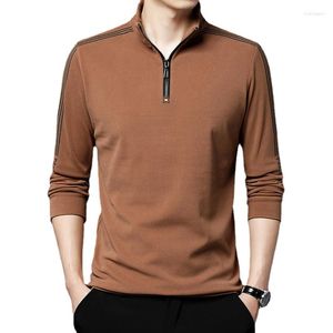 Herr t-skjortor Autumn och vinter dubbelsidig kashmir långärmad tröja med solid färg semi blixtlås stativ krage t-shirt