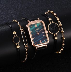 5pcs Set Fashion Watch For Women Square Leather Ladies Bracelet Watches Quartz Wrist Watch Reloj Black Clock Reloj8970765