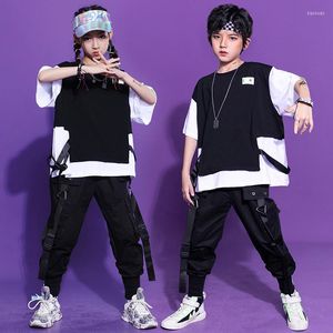 Abbigliamento da palco Kid Kpop Hip Hop Abbigliamento T-shirt oversize Top Streetwear Harajuku Pantaloni cargo tattici per ragazza ragazzo vestiti per costumi di danza jazz