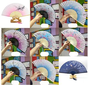 Bambusowy fan fan fan fan ślub przychylność chińskiego stylu jedwabny fan dzieci zabytkowe składane wentylator prezent vintage impreza sn474