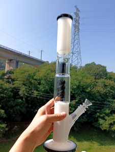 Bong de vidro branco leitoso com perc espiral 14 polegadas reciclador de água reto borbulhador de óleo Dab Rig Shisha