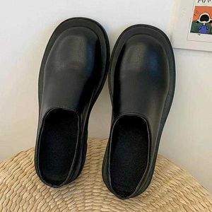 Terlik Kadın Terlik 2021 Yaz Modası Kapalı Toe Deri Ayakkabı Loafer'lar Yüksek Platform Siyah Topuklu Katır Ytmtloy Takozlar Kapalı T221209