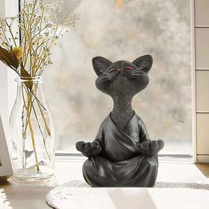 Dekorativa föremål Figurer Cat Meditation Yoga Collectible Happy Decor Art Sculptures Outdoor Garden Dekorera nyckfull svart Buddha 221208