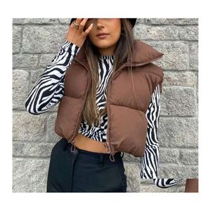 Gilet da donna Womens Puffy Women Zip Up Stand Collar Senza maniche Imbottito leggero Piumino corto trapuntato Giacca invernale calda 22 Dhiwu