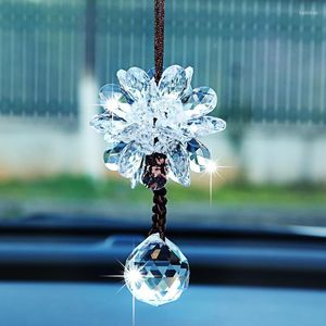 Interior Decorations Car Pendant Crystal Flower Hanging Ornament Ball Prisms Suncatcher Rear View Mirror Accessories