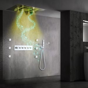 Ceiling Mounted Music Led Shower System 32X24 Inch Mist Rain & Waterfall Shower Head Bathroom Thermostatic Shower Mixer Set