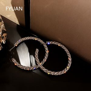 Moda büyük yuvarlak kristal çember küpeler kadınlar için bijoux gümüş renkli rhinestone küpe ifadesi mücevher partisi