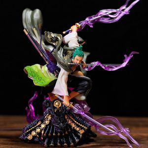 Action Toy Figures Anime Roronoa Zoro Figure GK Wano Kingdom Roof Three Sword Model Double Head OPP Bagged Without Box 221208