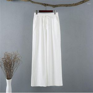 Women's Pants Cotton Linen Wide-Leg Women Summer Thin Loose Casual High-Waisted White Vintage Straight Nine-Point Female2022