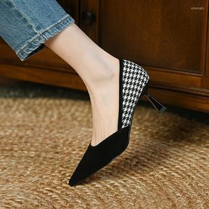 Dress Shoes 2022 Women's Pumps Natural Leather 22-24.5cm Sheep Suede Plaid Cloth Upper Woman Full High Heels