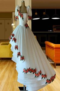 Белые высокие низкие кружевные платья для выпускного вечера с коротким рукавом цветочные вечерние платье