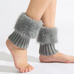 Knieholfen Frauen gestrickt Beinw￤rmer Winter warme Fellsocken H￤kelstiefel Manschetten Str￼mpfe kurze Topperh￼lle