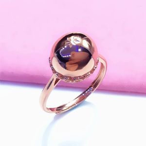 Klusterringar 585 Purple Gold 14K Rose Round Beadrings för kvinnor som öppnar tredimensionell design Shiny Charm Jewelry Mothers Day Gift