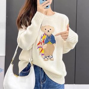 Designer women's sweater crewneck long sleeved cartoon bear stylish and foreign knitwear