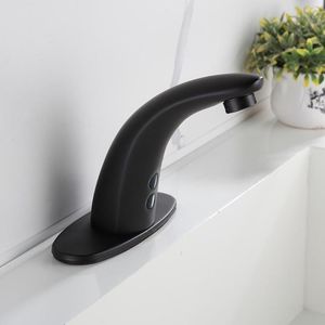 Rubinetti per lavabo da bagno Rubinetteria automatica a induzione a mano libera Rubinetti Corpo in ottone pieno rame nero colore nero freddo CA 220 V e batteria CC