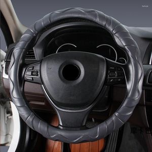 Steering Wheel Covers 15 Inch Round Leather Car Cover Breathable Sweat Absorbing Anti-slip Bussiness Style Black Red Beige
