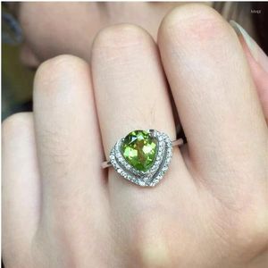 Cluster Rings Natural Peridot Ring Women 925 Sterling Silver Wholesale Fine Jewelry Gemstone 7 9mm