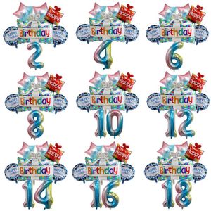 Party Decoration Gradient Blue Number Star Stor födelsedagspresent Box Foil Balloons Set Lovely Cartoon Happy Decorations