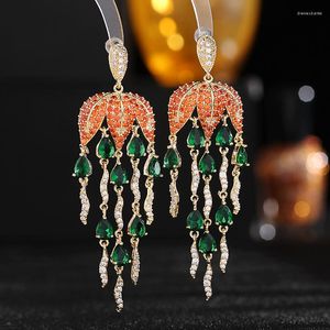 Dangle Earrings Brand Design Luxury Long Tassel for Ladies Elegant Statement GoldMetated Jewelry Cubic Zirconia Earings