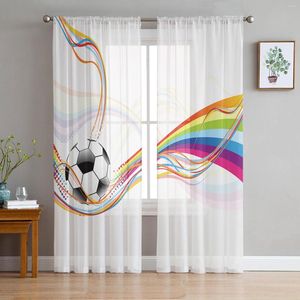 Cortina Bolas de futebol Design de futebol CHIFFON SHEER CORTINAS PARA LOBRE DABELO DA JANELA DE DECORAÇÃO DA JANELA DE VOILE TULLE DRAPES