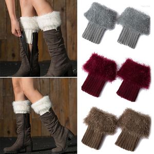 Knieschützer, kurz, warm, für Damen, einfarbig, Kunstfell, Wintermanschette, Häkelstrickstiefel, Socke