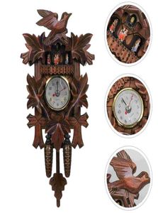 Wall Clocks Clock Cuckoo Wood Wooden Ornament Coo Hanging Bird Handcrafted Quartz Retro Forest HouseWall6481452