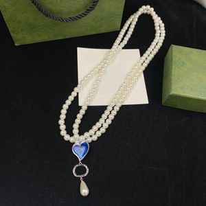 2022 new Beaded Necklaces Men's and women's same style luxury designer long Heart -shaped white Pendants sweater chain with box