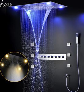 Luxe badkamer douchesysteem 6 functies LED Douchekranen Set Rain Mist Waterfall Thermostatische High Flow Diverter Valve7893975