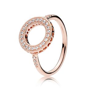 18K Rose Gold Sparkling Halo Ring with Original Box for Pandora 925 Sterling Silver Wedding Jewelry For Women Girls CZ Diamond Engagement Rings Set