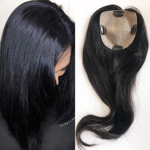 Topper per capelli umani vergini europei alla moda per donna Toupee liscio in seta con 4 clip in toppers Parrucchino fine Pezzo di base della pelle del cuoio capelluto naturale 15X16CM nero marrone